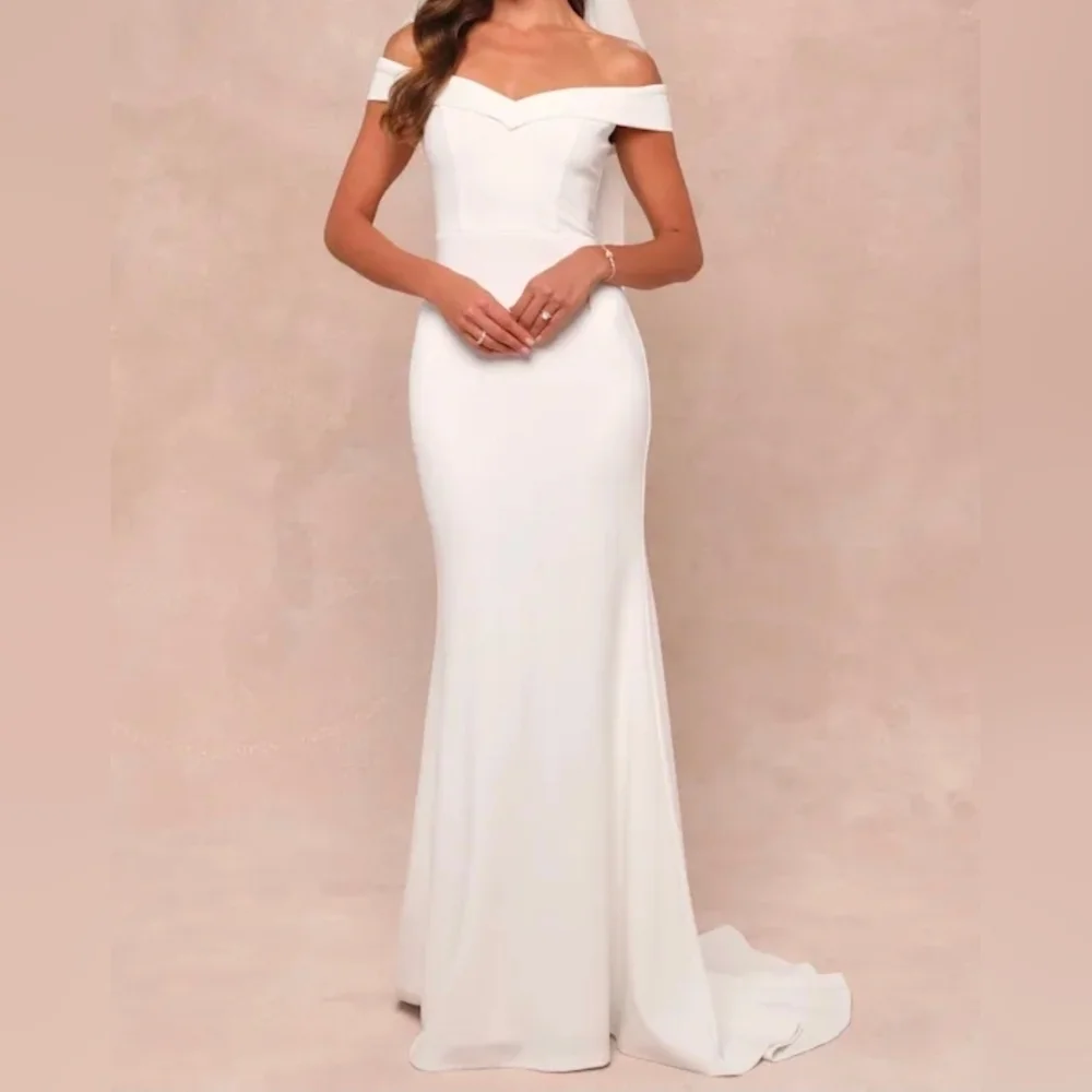 Lulus Arienne White Off-the-Shoulder Mermaid Maxi Dress Wedding Gown